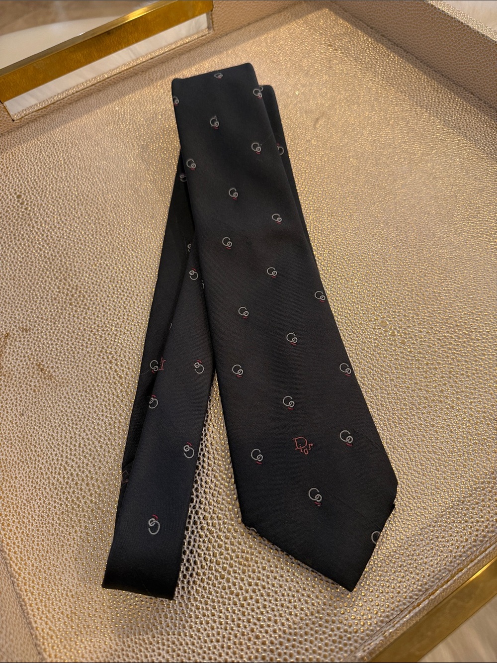 Dior vintage Black Men's Silk Tie with Subtle Red Monogram